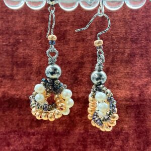 Twisted Pearl & Bead Circle Dangles (E0021)