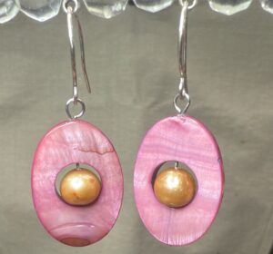 Mother of pearl and pearl dangles (E0713)