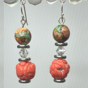 Agate, crystal and coral dangles (E0714)