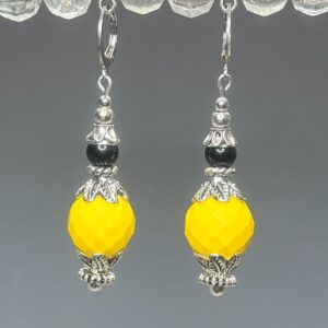Faceted Czech Glass & Onyx Dangles (E0968)