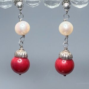 Pearl & Coral Dangles (E0980)