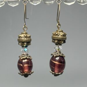 Amber foil and brass trade bead dangles (E0982)