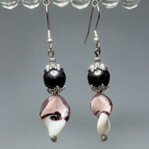 Black freshwater pearl and lampwork dangles (E0984)