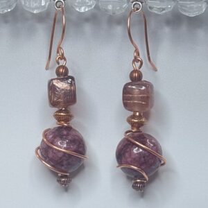 Lampwork Glass & Purple Agate Dangles (E1046)