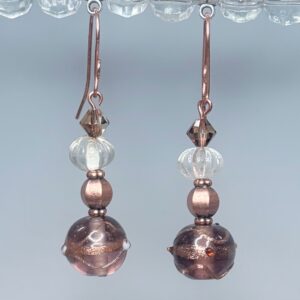 Purple lampwork and Czech melon bead dangles (E1051)