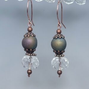 Druzy quartz and K9 crystal and copper dangles (E1053)