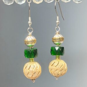 Crystal, Tibetan Silver & Gold Dangles  (E1221)