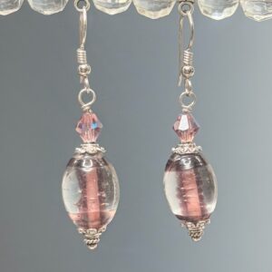 Lavender Core Lampwork & Crystal Dangles (E1235)