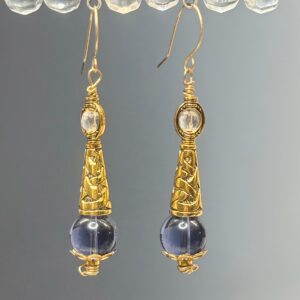Brass Cone Dangles With Lavender Druk Glass  (E1237)