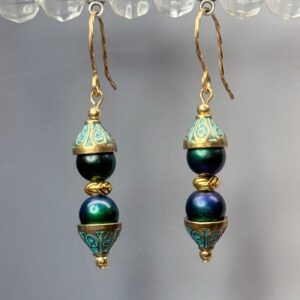 Druk Glass & Verdigris Dangles (E1243)