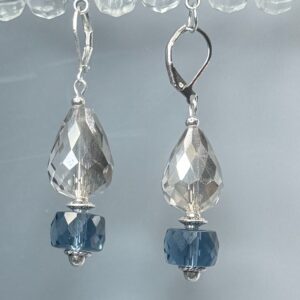 Clear & Blue Crystal Dangles  (E1365)