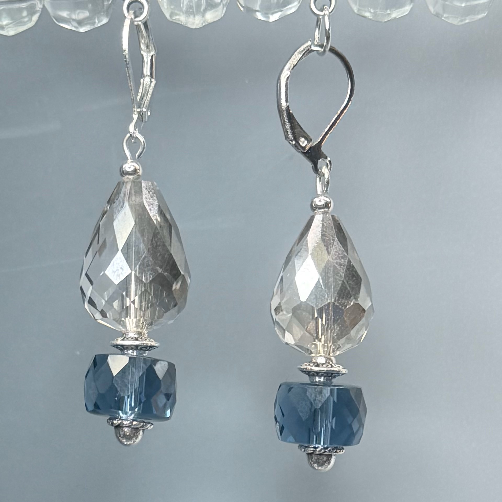 Clear & Blue Crystal Dangles (E1365)