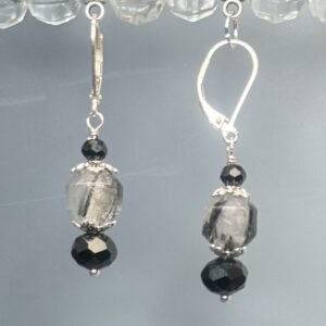 Rutilated Quartz & Black Crystal Dangles (E1378)