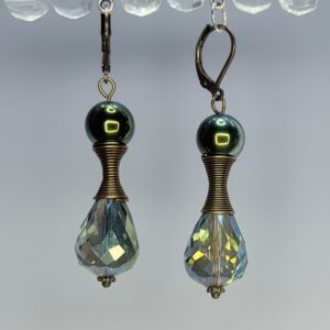 Peacock Hematite & Crystal Dangles (E1594)