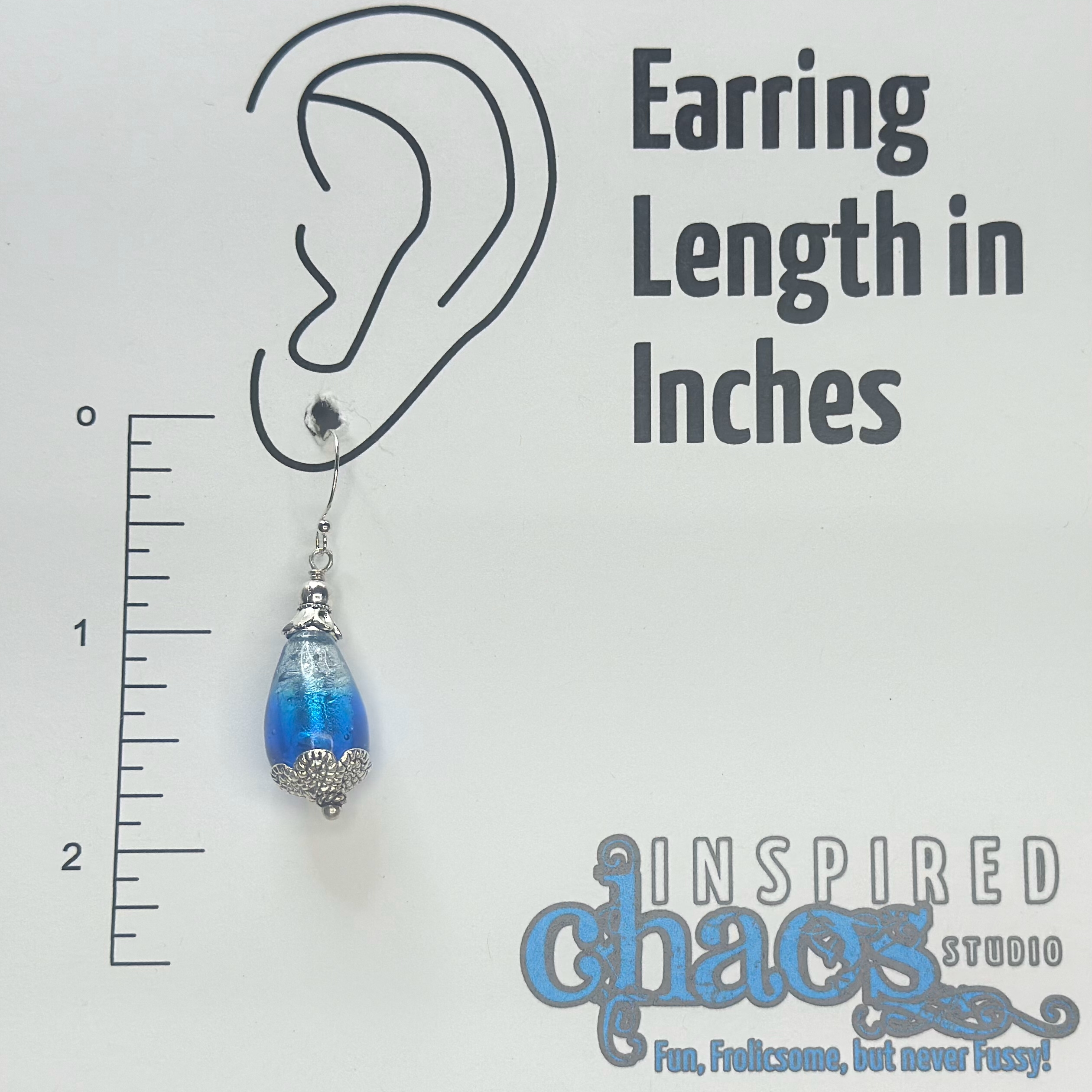 Blue Foil Lined Lampwork Dangles (E1622) - Image 2
