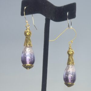 Purple Foil Lined Lampwork Dangles (E1624)