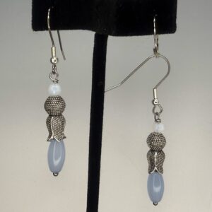 Tibetan Silver & Sea Opal Glass Dangles (E1682)