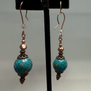 Cracked Turquoise & Crystal Dangles (E1701)
