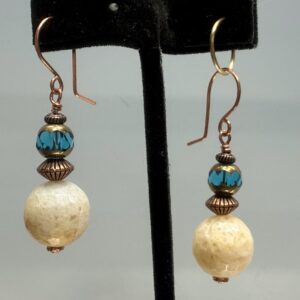Faceted Honey Agate & Cathedral Glass Dangles (E1708)