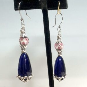 Cobalt Teardrop & Pink Foil Lined Glass Dangles (E1724)