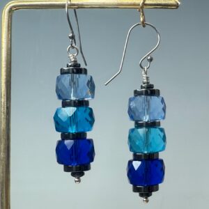 Triple Blue Crystal Dangles (E1757)
