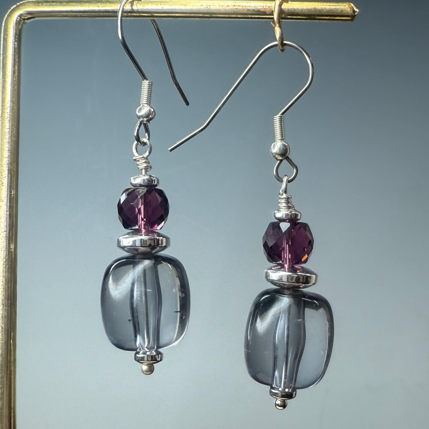 Lavender Acrylic & Crystal Dangles (E1759)