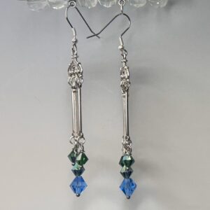 3-Bar Tibetan Silver Crystal Dangles (E1762)