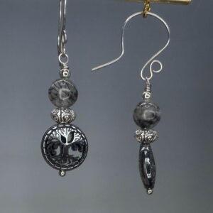 Rutilated Quartz & Hematite Tree Of Life Dangles (E1880)