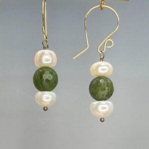 Nephrite Jade & Freshwater Pearl Dangles (E1883)