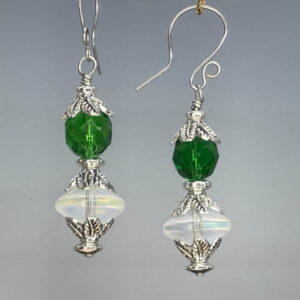 Green Crystal & Electroplated Glass Dangles (E1891)