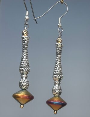 Long Tibetan Silver & Glass Dangles (E2062)