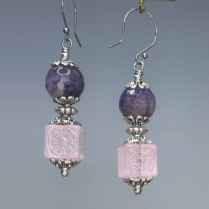 Faceted Agate & Glass Cube Dangles (E2121)