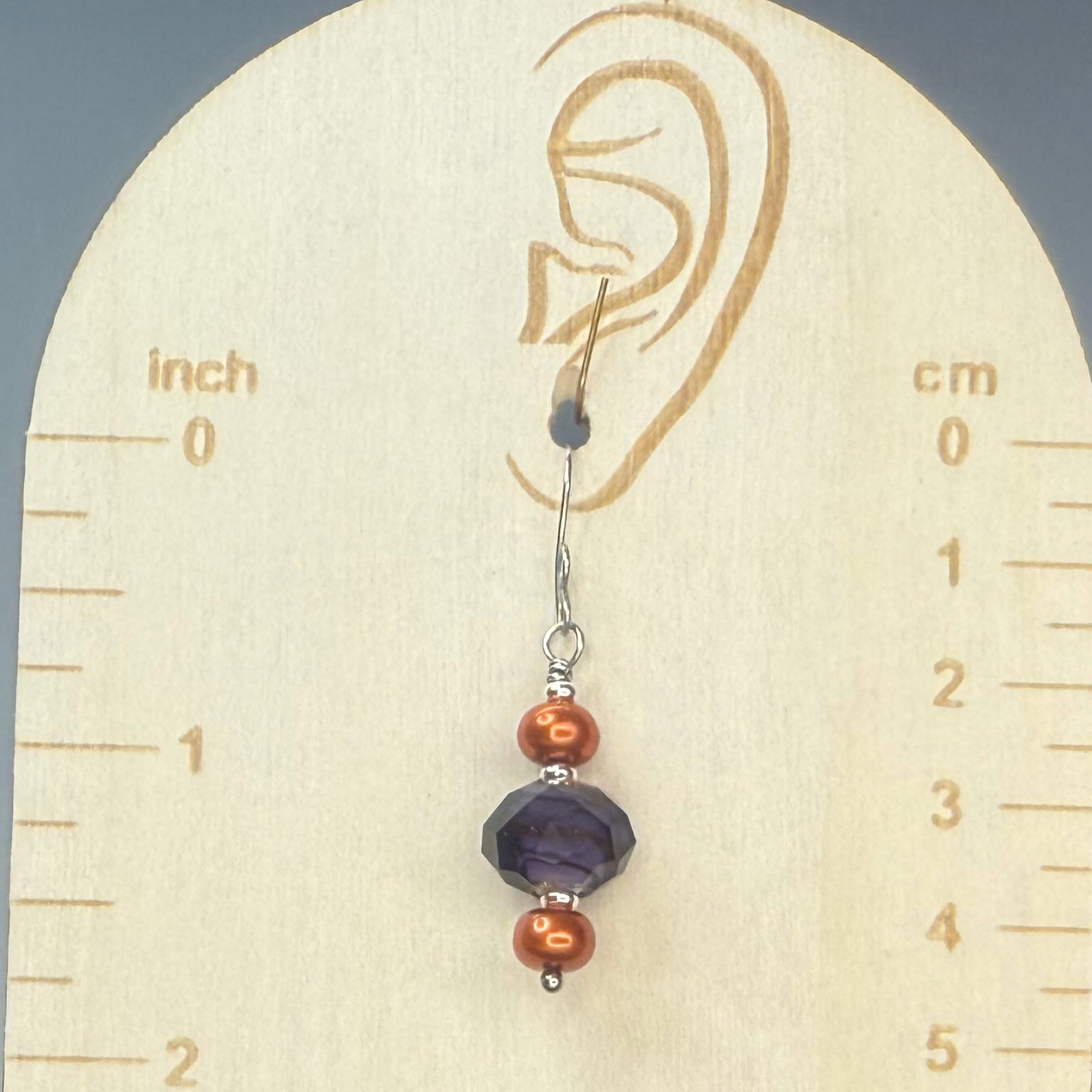 Orange Freshwater Pearl & Purple Faceted Foil Dangles (E2143) - Image 2