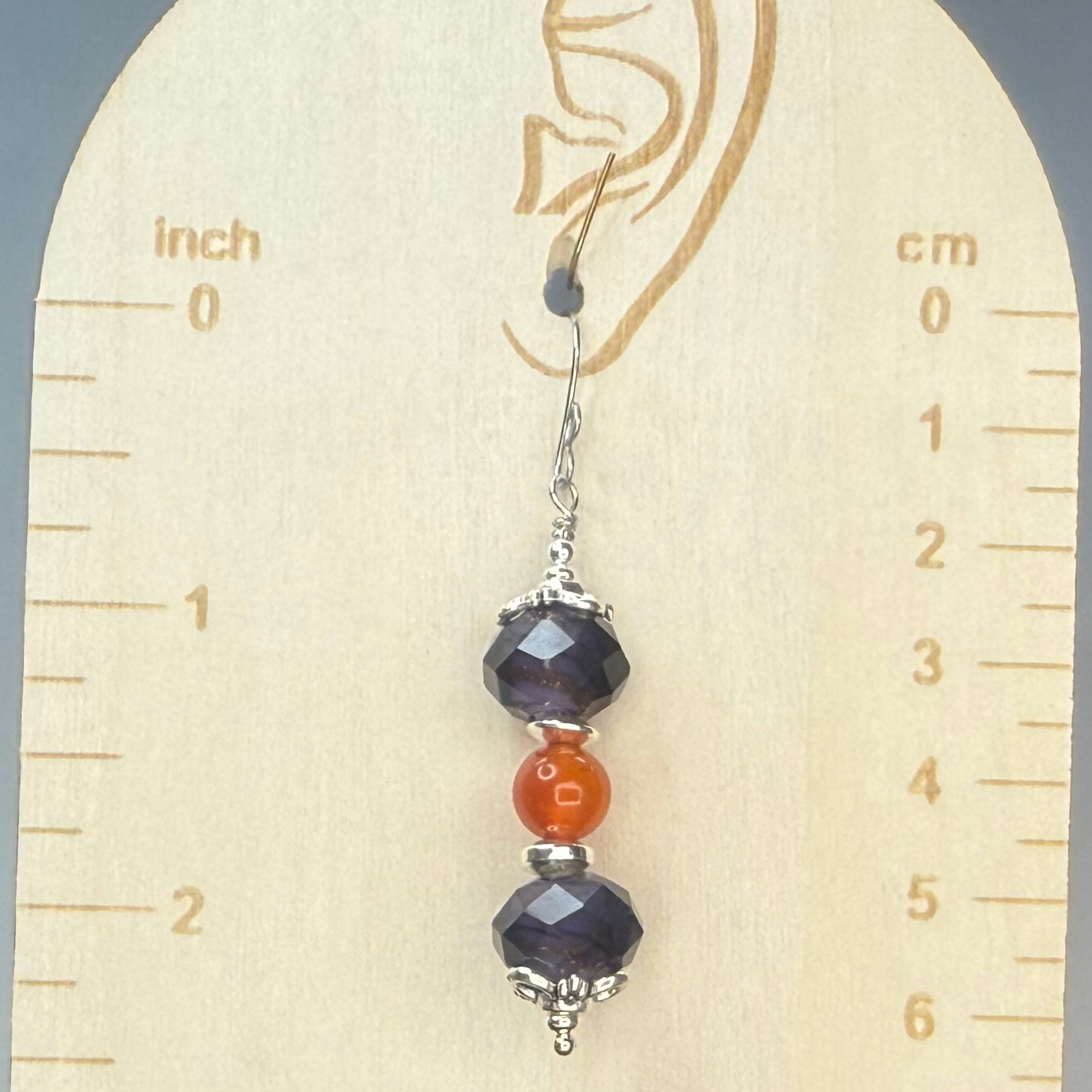 Faceted Purple Foil Glass & Carnelian Dangles (E2147) - Image 2