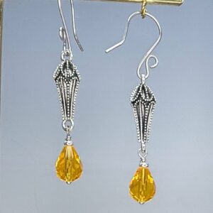 Tibetan Silver Focals With Crystal Teardrop Dangles (E2248)