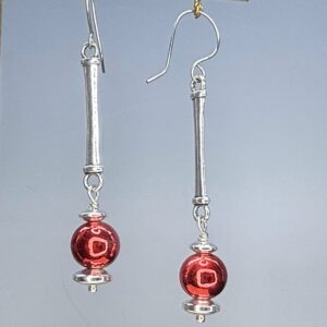 Red Hematite & Tibetan Silver Dangles (E2250)