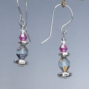 Cathedral Glass & Pink Crystal Dangles (E2270)