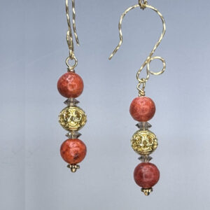 Coral & Brass Dangles (E2329)