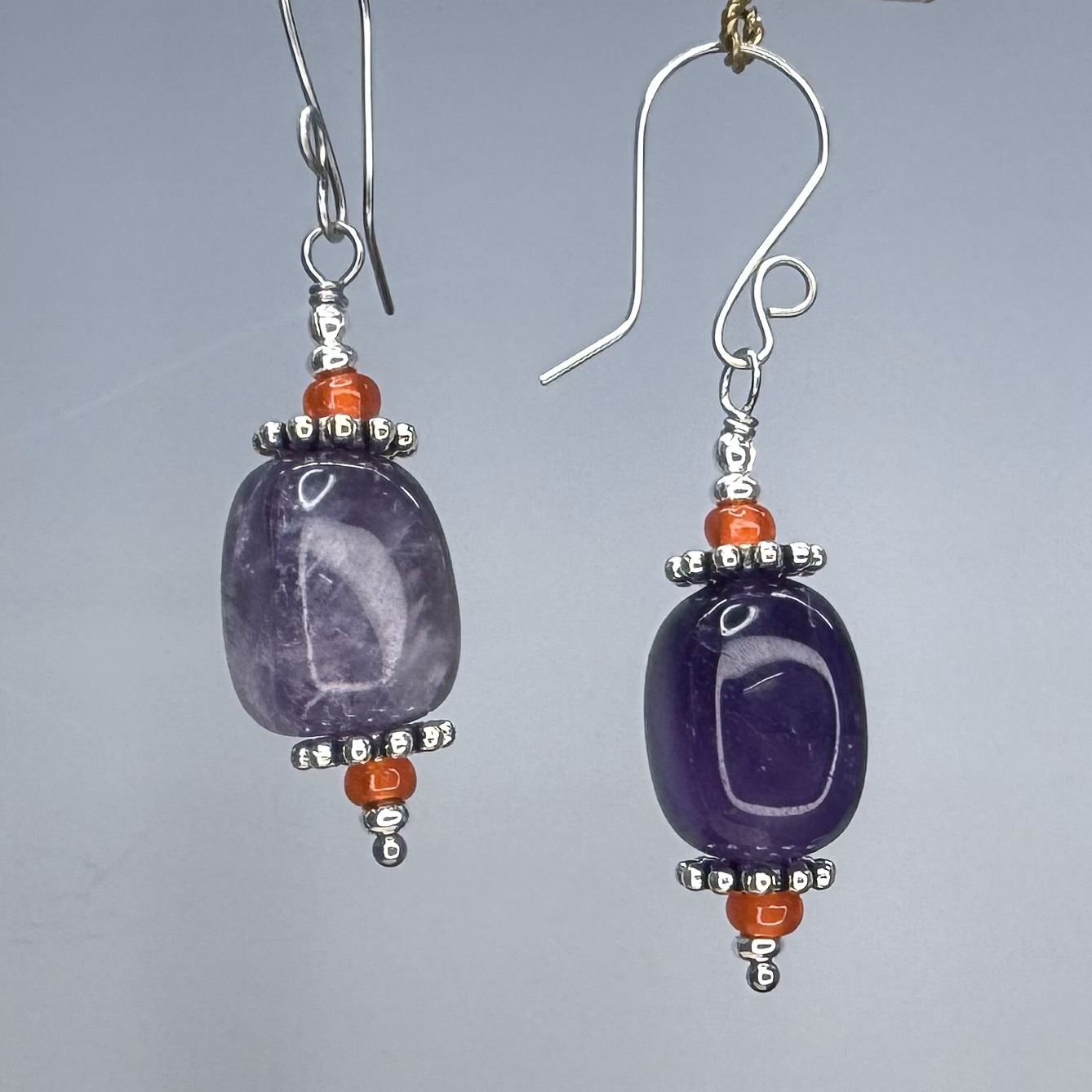 Boulder Amethyst & Glass Dangles (E2349)