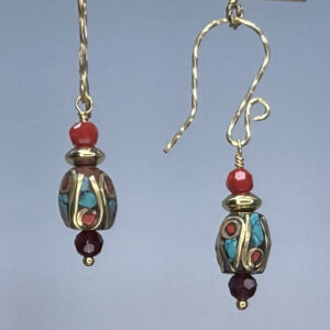 Nepalese Drum & Crystal Dangles (E2381)