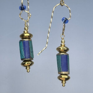 Blue/Green Nepalese Drum Dangles (E2383)