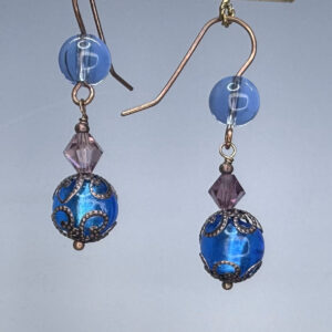 Blue Foil Lined & Druk Glass Dangles (E2389)