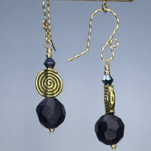 Faceted Black Glass & Crystal Dangles (E2396)
