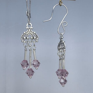 Lavendar Tibetan Silver Chandelier Dangles (E2428)