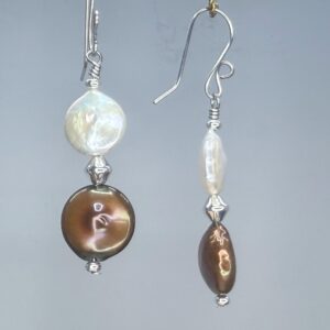 Copper & White Coin Pearl Dangles (E2566)