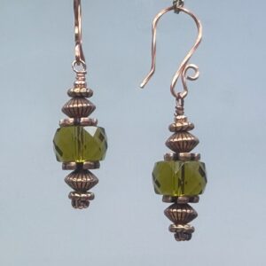 Green Crystal Rondelle & Copper Dangles (E2717)