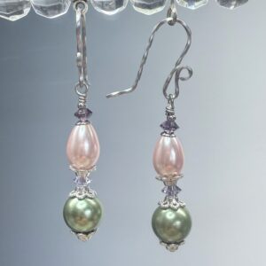 Pink/Green Pearlized Glass Dangles (E3050)