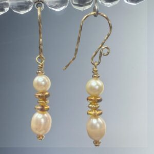 Cultured Freshwater Pearl Brass Dangles (E3052)