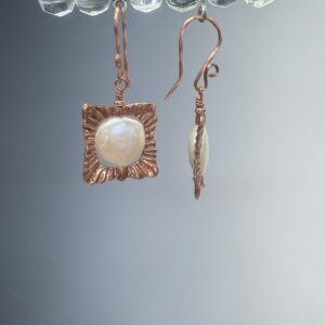 Copper Framed Coin Pearl Dangles (E3064)