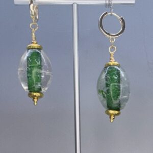 Gold & Green Glass Barrel Dangles (E3529)